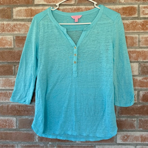 Lilly Pulitzer 100% Linen Mindy Tunic Top Turquoise Women’s Small Beach - Picture 1 of 9